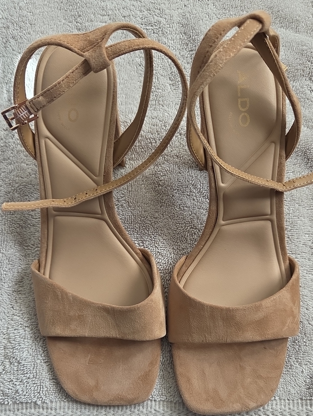 ALDO Women's Camel Suede Strappy Block Heel Sandals
